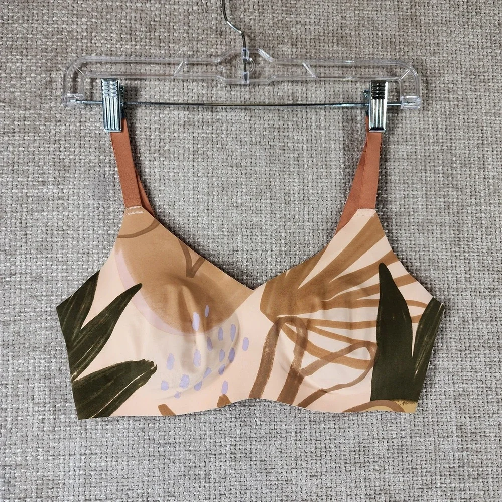 Knix V-Neck Evolution Bra Womens 4 Leaf Print Stretch Wireless Fits 32D 34C/D‎